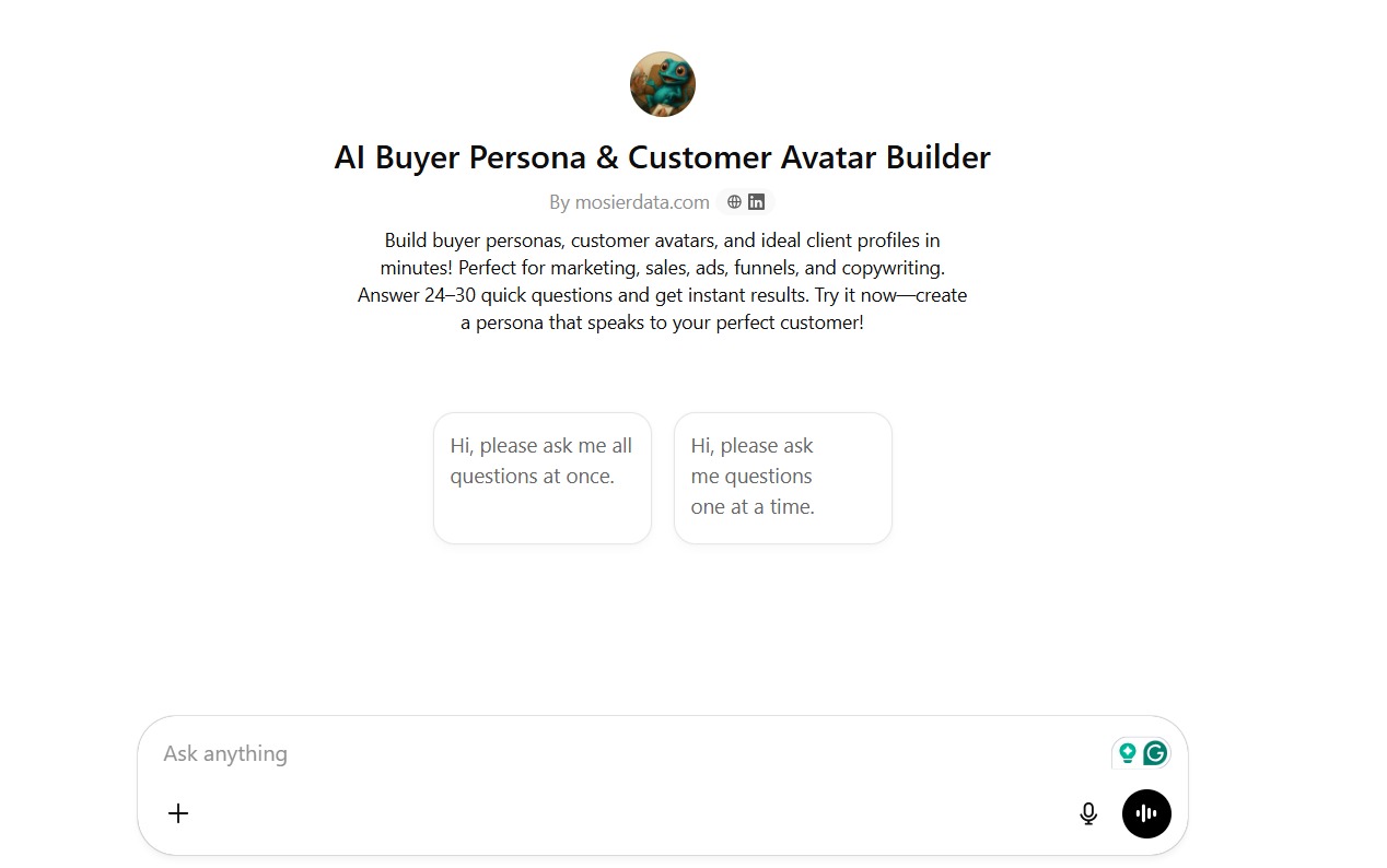 AI buyer persona and customer avatar builder