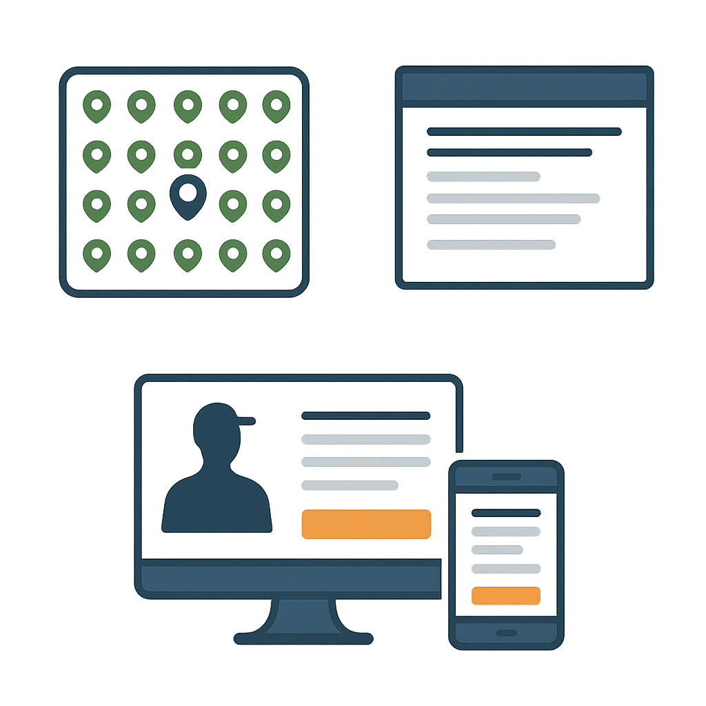 Loacl search grid shoiwing solid results, great seo and a new responsive website